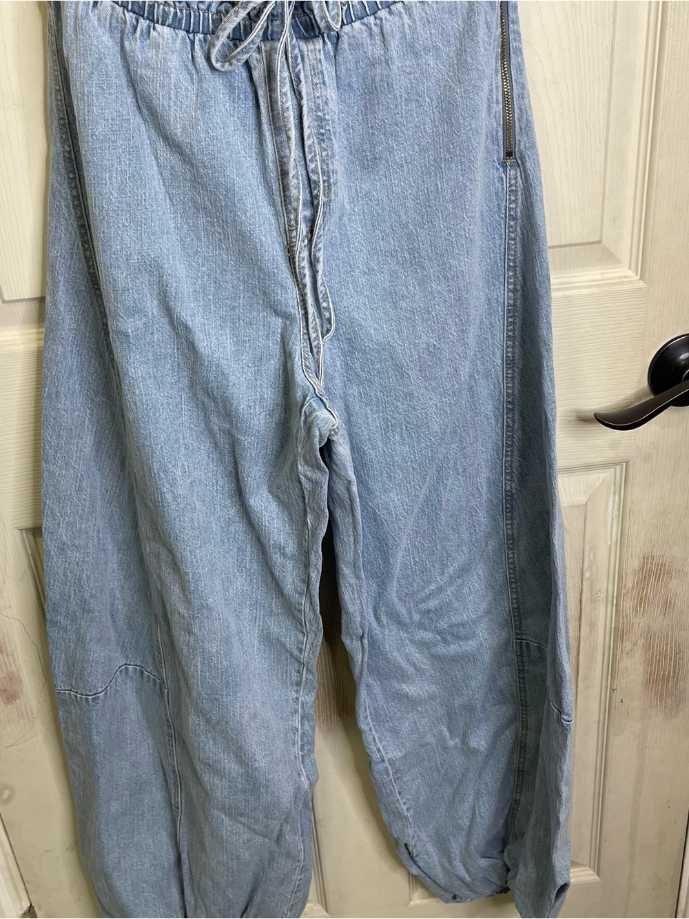 Abercrombie & Fitch High-Neck Linen-Blend Denim Balloon Leg Jumpsuit Sz Small - Picture 7 of 9